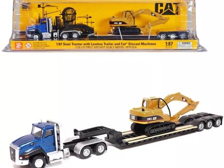 1:87 DIE CAST SEMI TRACTOR AND LOWBOY TRAILER WITH CAT ASSORTMENT For Discount