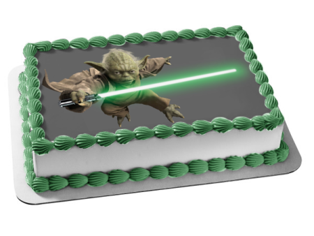 Star Wars Yoda and a Light Saber Edible Cake Topper Image ABPID03345 For Cheap