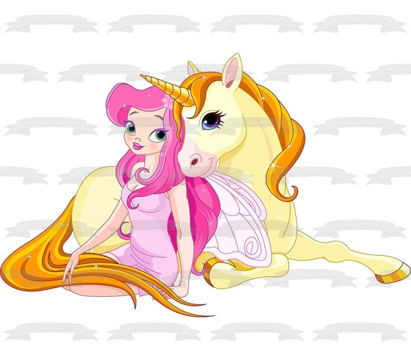 Yellow Unicorn and Pink Fairy Edible Cake Topper Image ABPID01813 Online