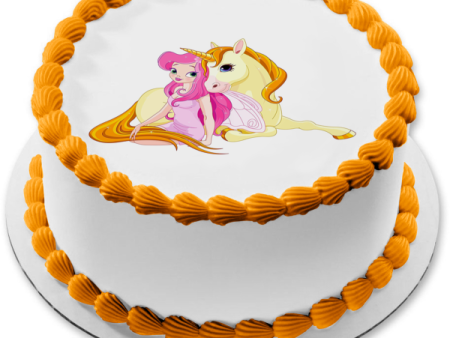 Yellow Unicorn and Pink Fairy Edible Cake Topper Image ABPID01813 Online