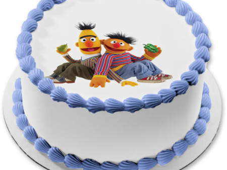 Sesame Street Bert Ernie Sitting Pear Green Pepper Edible Cake Topper Image ABPID03376 Supply