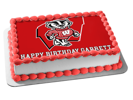 Wisconsin Badger Logo on a Red Background Edible Cake Topper Image ABPID01497 Discount