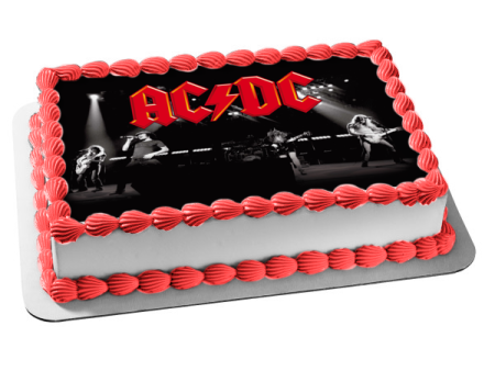 AC DC Red Logo Rock Band Singing Playing Instruments Black and White Edible Cake Topper Image ABPID01224 For Cheap