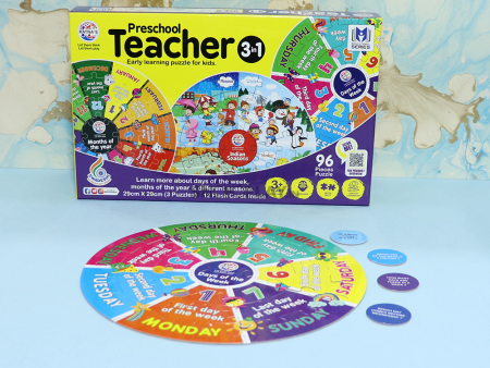 3 in 1 Preschool Teacher Puzzle For Kids (96 Pieces Puzzle with 12 Flash Cards) Online Sale