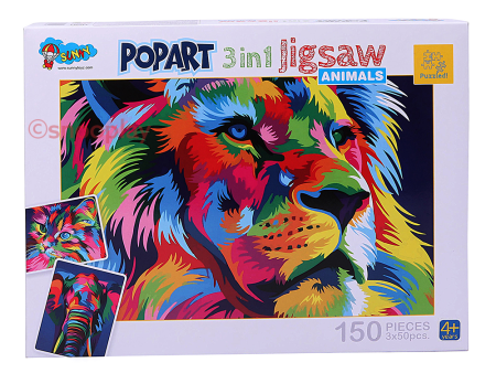 3 in 1 Pop Art Jigsaw Puzzle for Kids (3 Different Puzzles in 1 Set) Discount