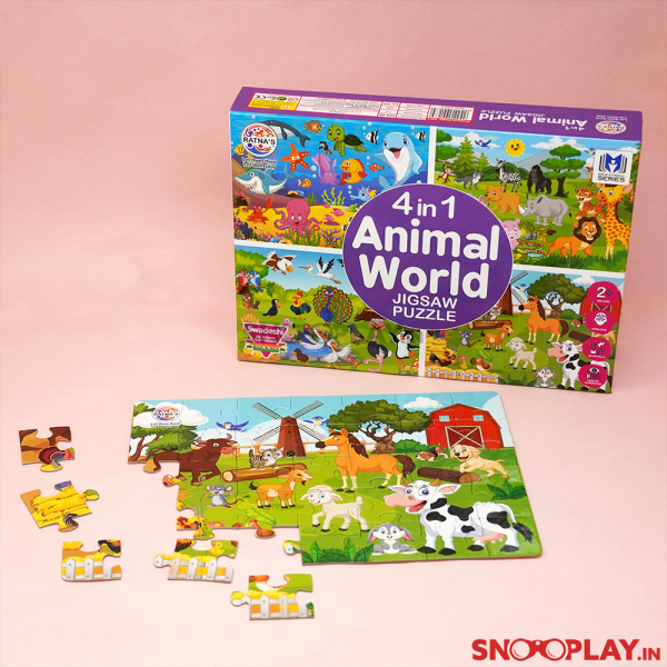 4 in 1 Animal World Jigsaw Puzzles For Kids Cheap