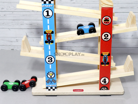 Wooden Ramp Racer Track Set (With 3 Mini Toy Cars) For Sale